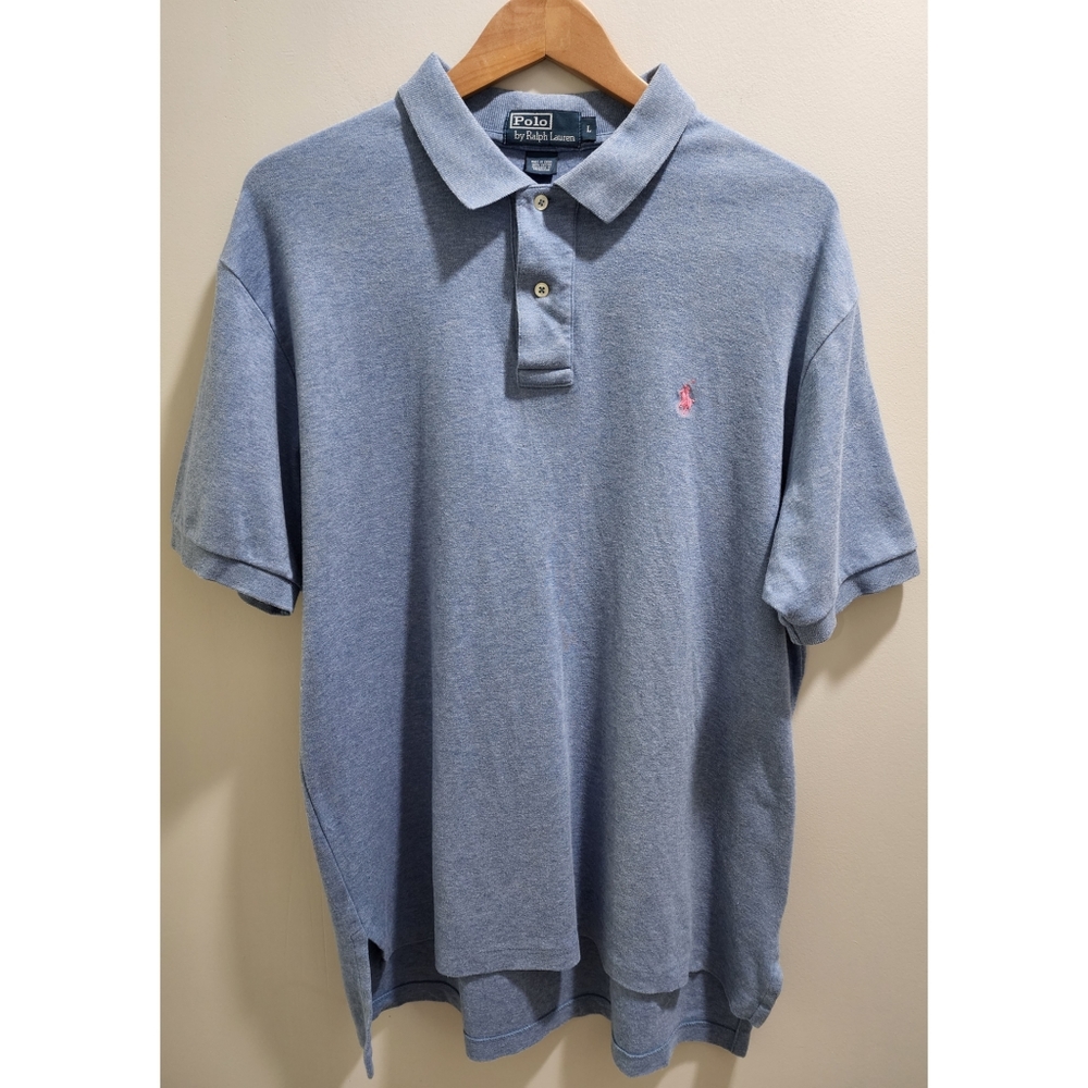 Blue Polo Shirt, Size Large, Pink Polo Logo, Polo by Ralph Lauren